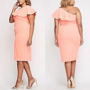 Christian Siriano Lane Bryant | NWT Coral Peach One Shoulder Ruffle Drama Dress
